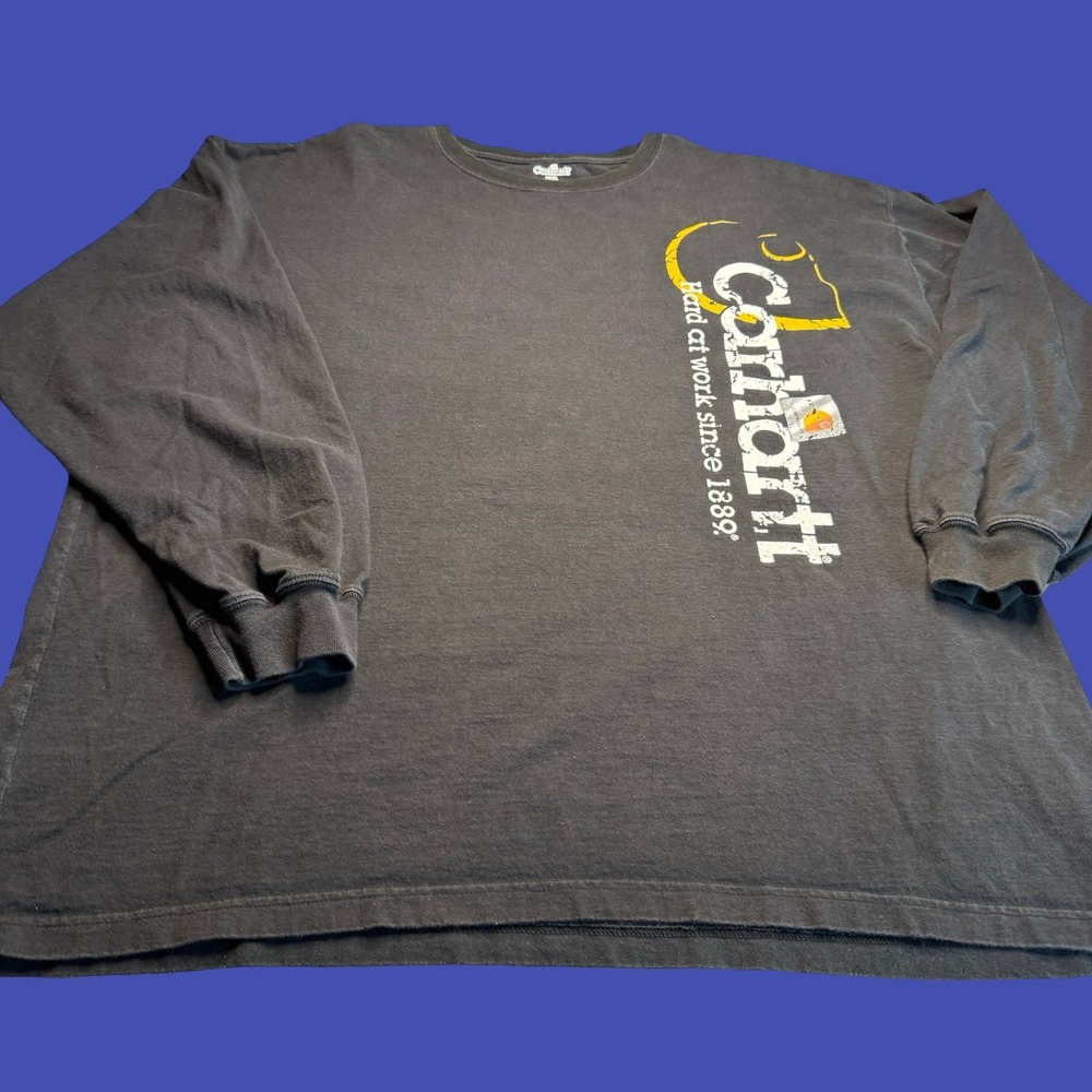 Carhartt Long Sleeve T Shirt 2XL Black Hard At Work Graphic Logo Workwear